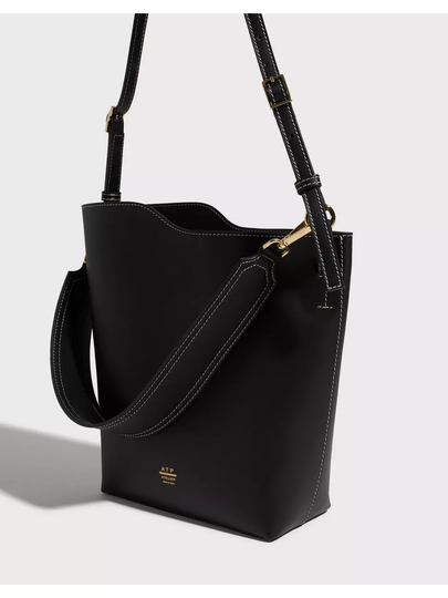 ATP ATELIER Scafati Contrast Stitch Leather Tote Bag Black