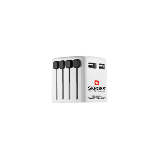 Skross World matka-adapteri kahdella USB pistokkeella (ei verkkovirta-pistoketta)